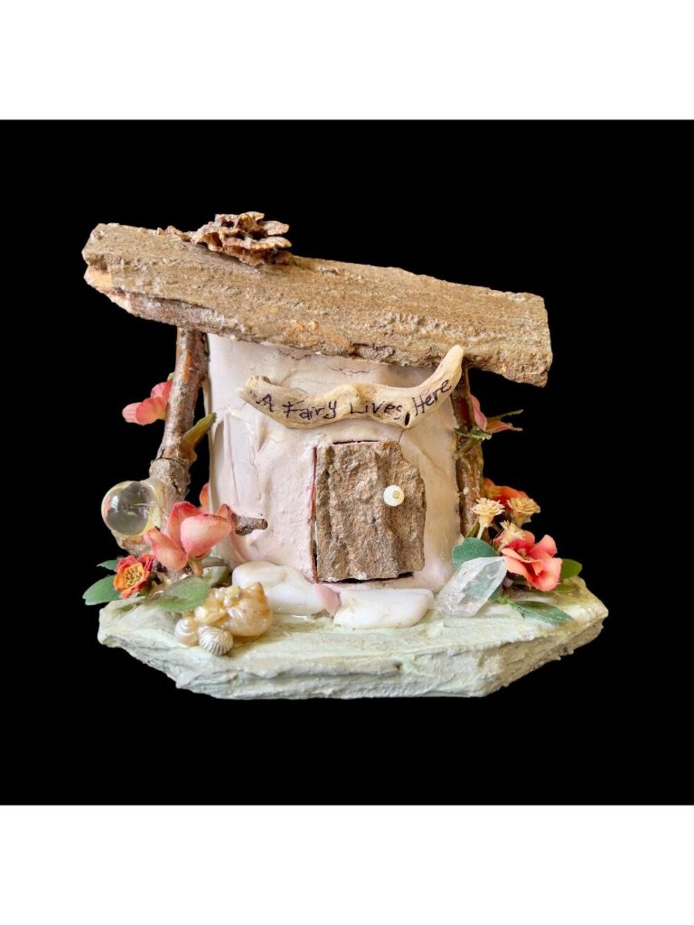 Handmade Pottery Fairy Garden House Opening Door Signed Mixed Media Diorama 2008